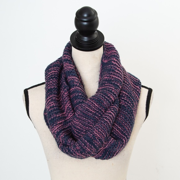 Comfy cozy warm navy & pink tweed blend preppy infinity scarf 100% acrylic - Picture 1 of 9
